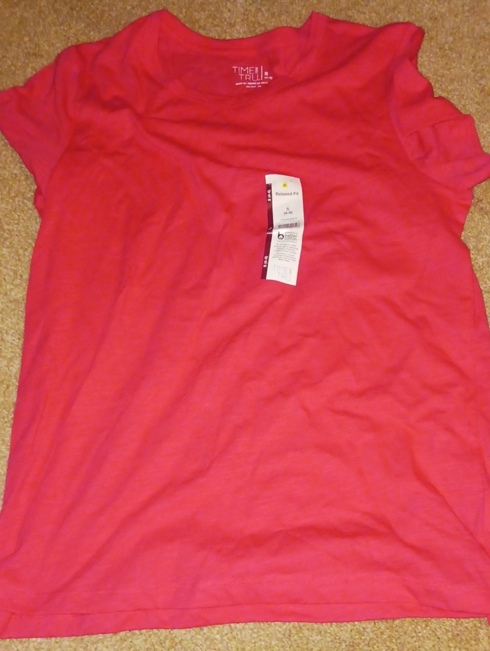Time and Tru Bright Pink Short Sleeve Crew Neck Tee